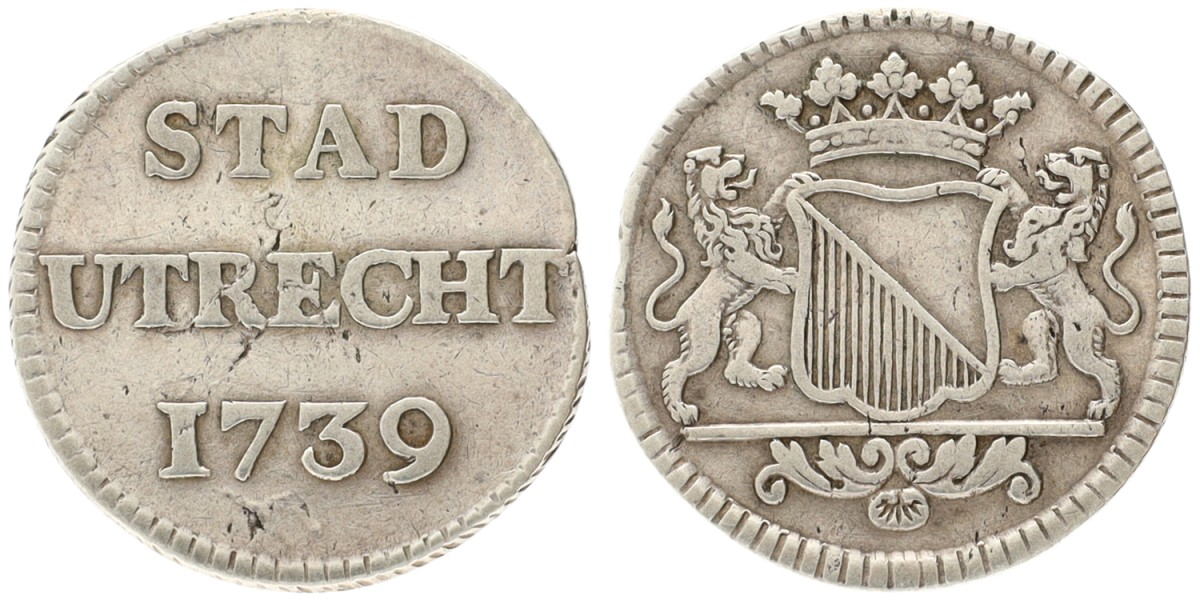 Goudwisselkantoor auction: Duit. In silver. Utrecht. 1739. VF