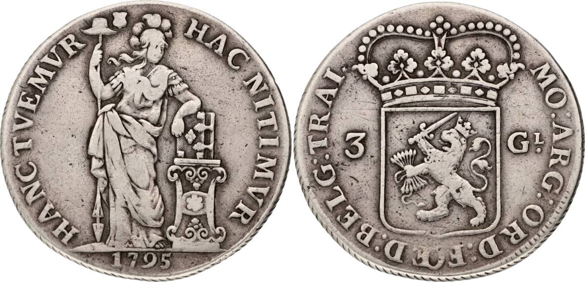 Goudwisselkantoor auction: 3 Gulden. Generaliteits. Utrecht. 1795. VF
