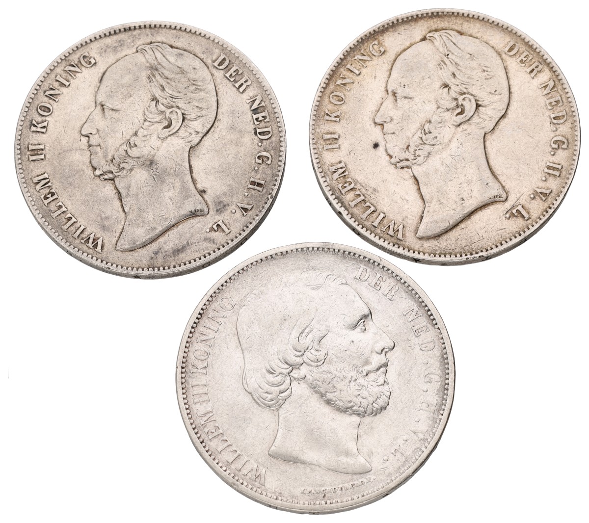 Goudwisselkantoor auction: Lot (3) 2½ Gulden. Willem II & III. 19th Century. Average VF