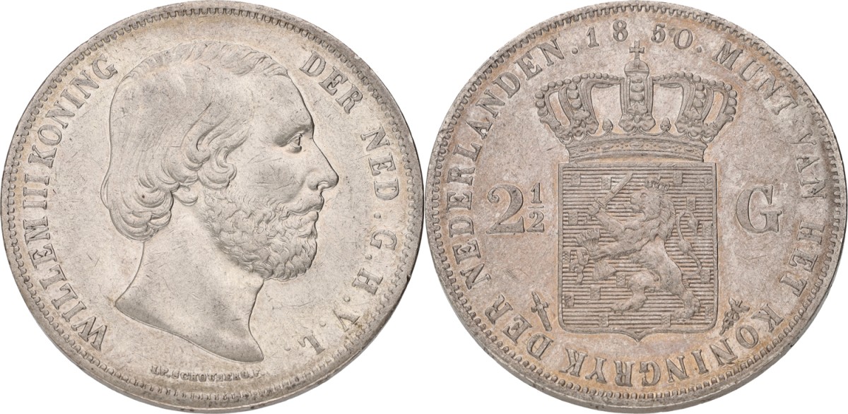 Goudwisselkantoor auction: 2½ Gulden. Willem III. 1850. XF -