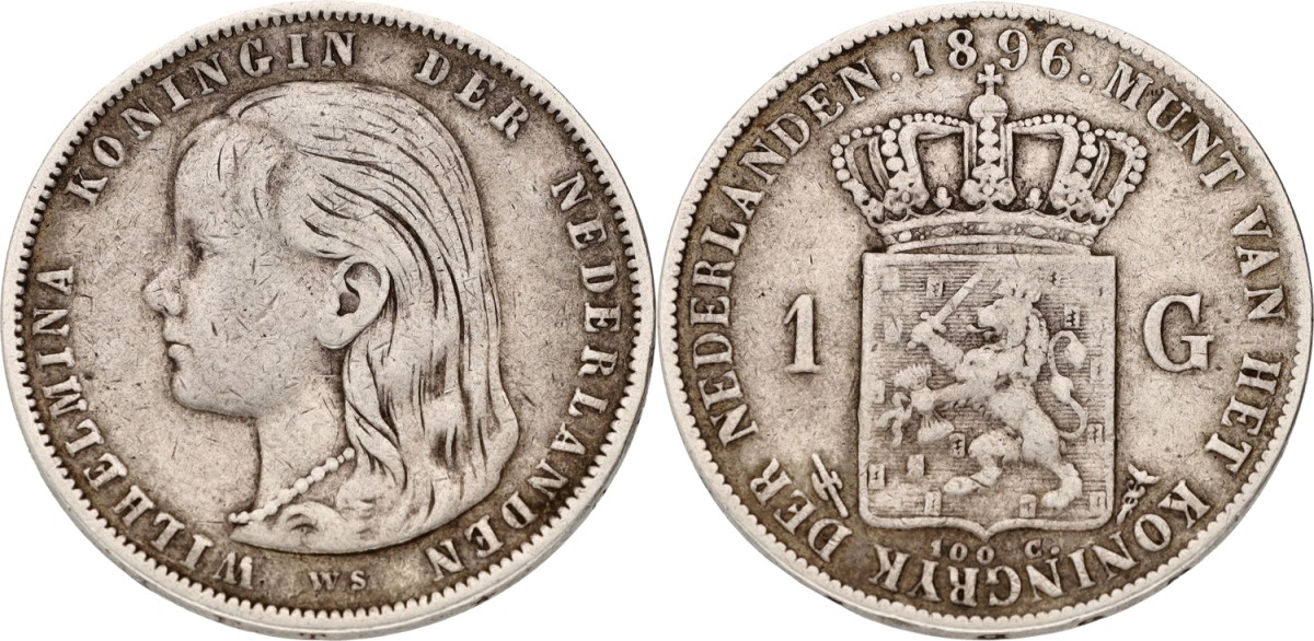 Goudwisselkantoor auction: 1 Gulden. Wilhelmina. 1896. VF -
