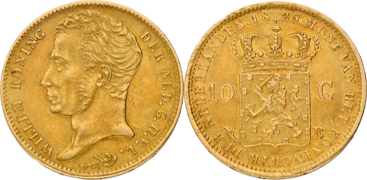 Goudwisselkantoor auction: 10 Gulden. Willem I. 1825 B. XF