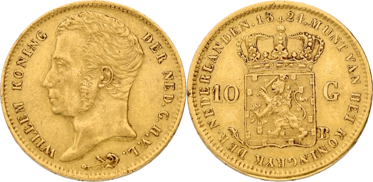 Goudwisselkantoor auction: 10 Gulden. Willem I. 1824 B. XF
