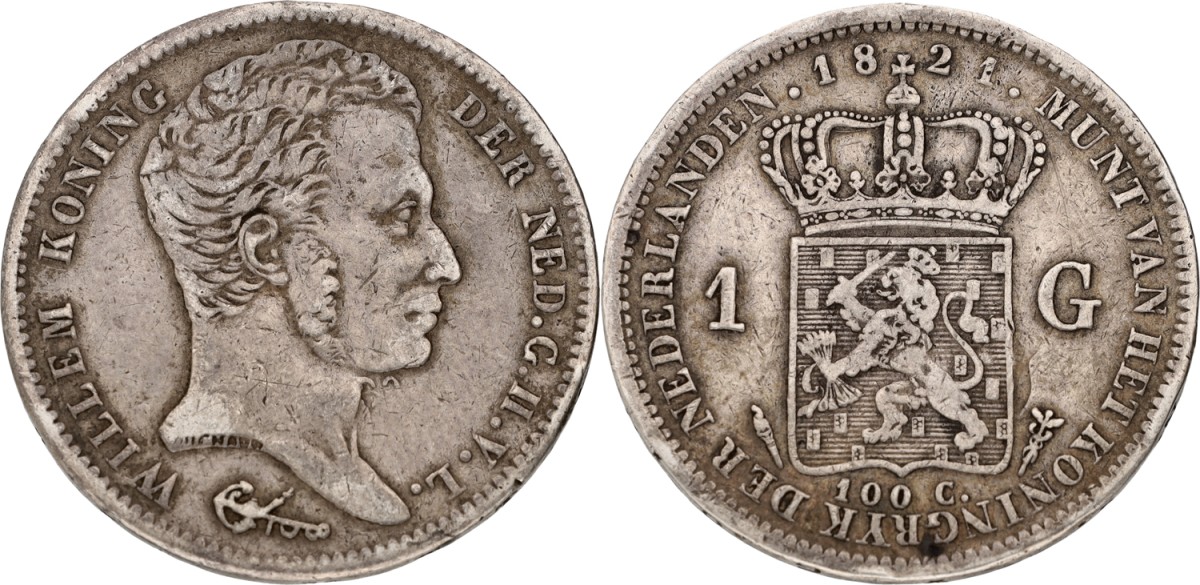 Goudwisselkantoor auction: 1 Gulden. Willem I. 1821 U. VF -