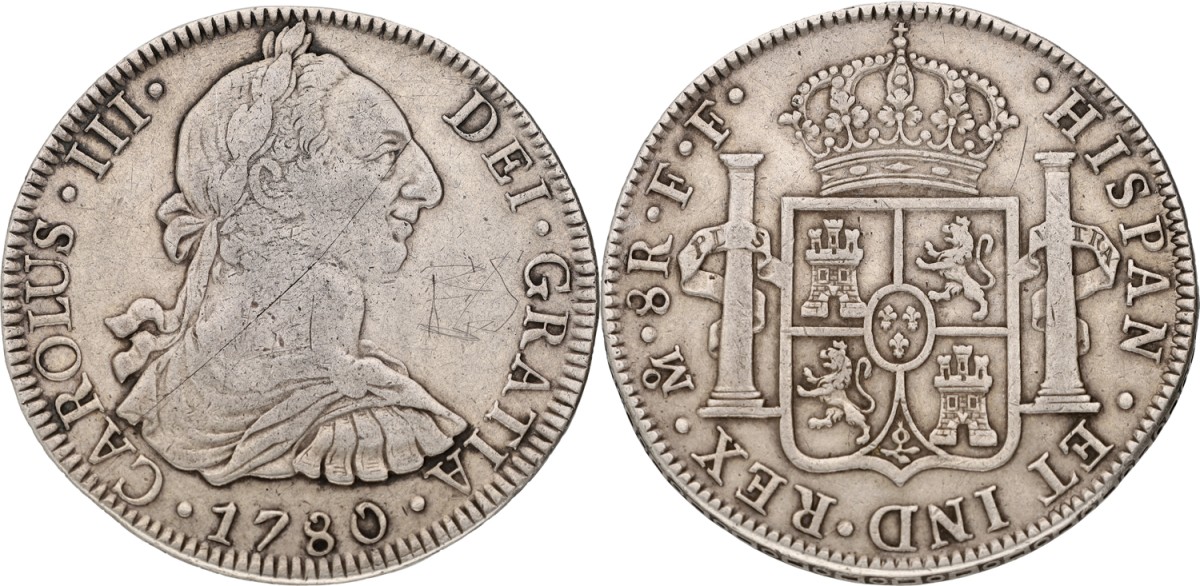 Goudwisselkantoor auction: Spain. Carolus III. 8 Reales. 1780. VF -