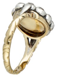 Vintage 14 kt. geelgouden rozet ring in Georgische stijl bezet met diamant in zilver.
