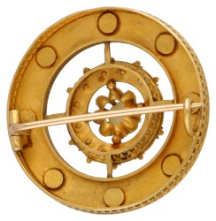 Antieke 18 kt. geelgouden broche bezet met zaadparels.
