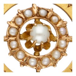 Antieke 18 kt. geelgouden broche bezet met zaadparels.