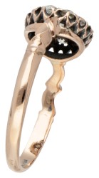 Antieke 14K roségouden rozet ring bezet met diamant.