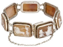 Vintage sterling zilveren armband bezet met cameeën met Grieks / Romeinse scenes.