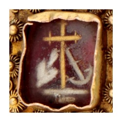 Victoriaanse 14 kt. geelgouden Nederlandse geloof, hoop en liefde rouwbroche met cantille decoratie.