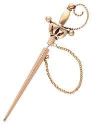 Vintage 14 kt. roségouden zwaardvormige broche bezet met robijn.