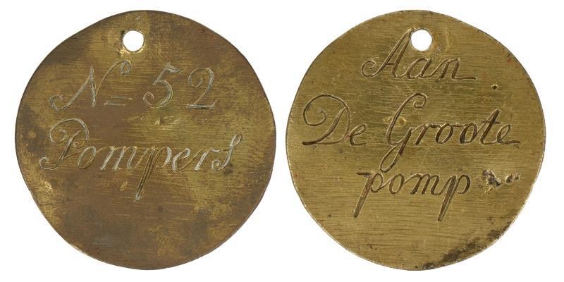 Nederland. Z.j. Brandspuitpenning - Nr. 52. Pompers, aan de groote pomp.