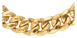 18 kt. Geelgouden gourmetschakel armband met bewerkte schakels.