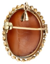 Vintage 14 kt. geelgouden hanger / broche bezet met een camee met een en profil portret van een dame.
