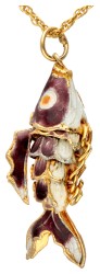 18 kt. Geelgouden collier met een BWG geelgouden geëmailleerde flexibele vishanger.