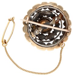 14K Gouden antieke broche met roos geslepen diamant gezet in zilver.