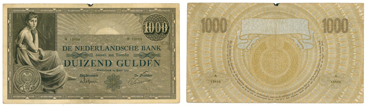 Nederland. 1000 gulden. Bankbiljet. Type 1919. - Zeer Fraai -.