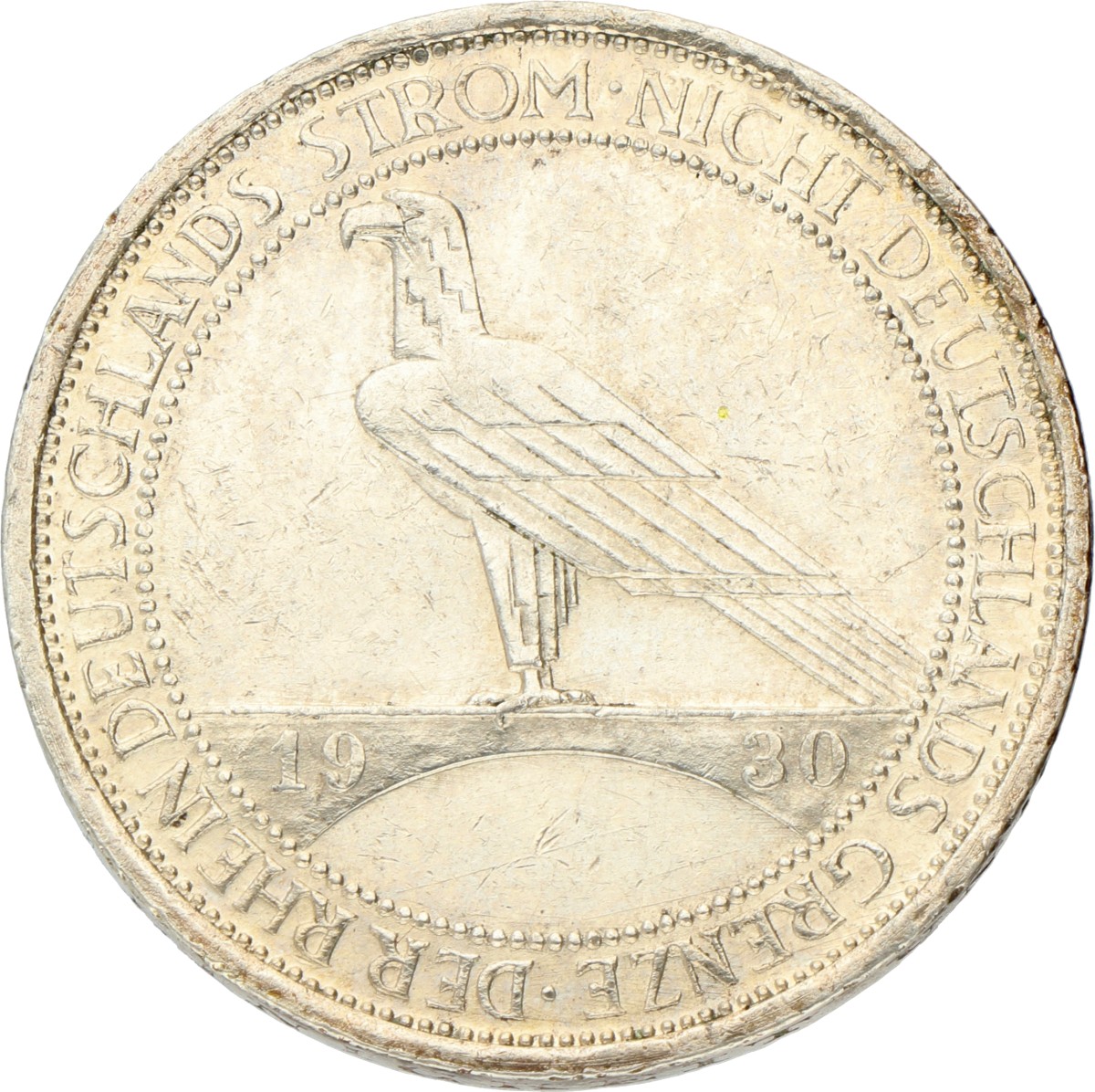 Germany. Weimar republic. 3 Mark - Rheinlandräumung. 1930 G. XF -.