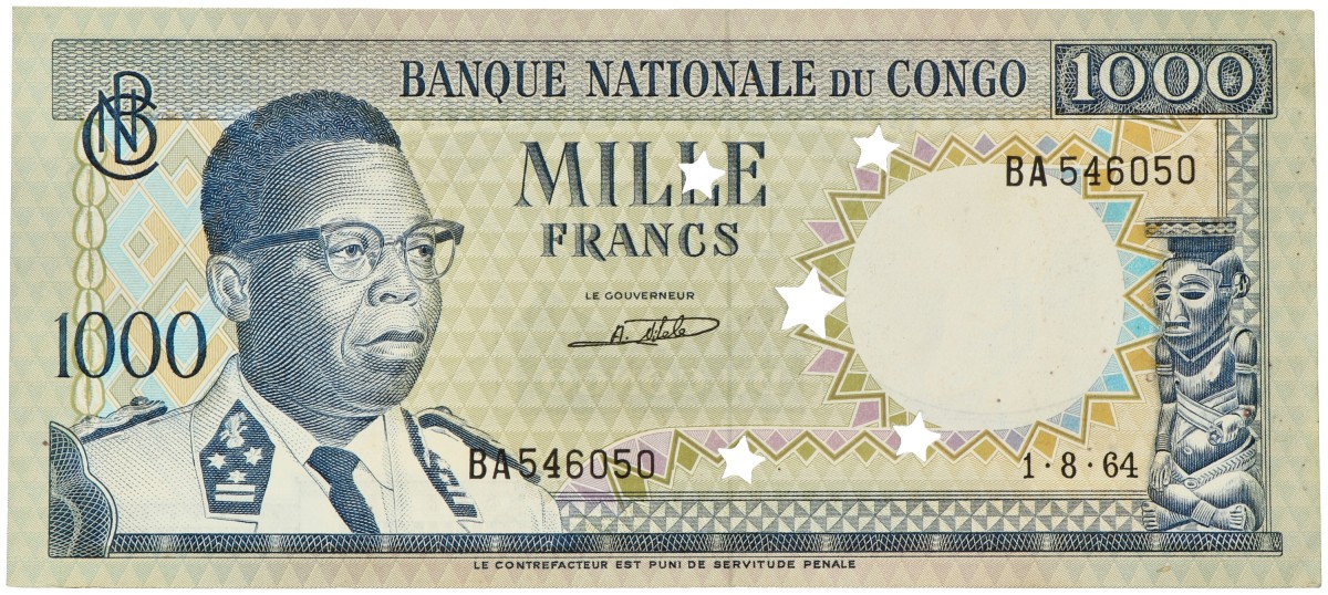 No reserve - Congo. 1000 francs. Banknote. Type 1964. - About UNC.