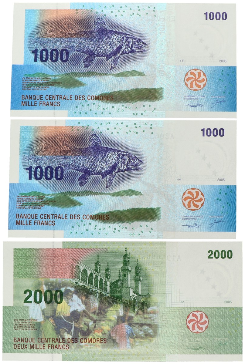 No reserve - Comores. lot 3 banknotes. Type 2005/2006. - UNC.