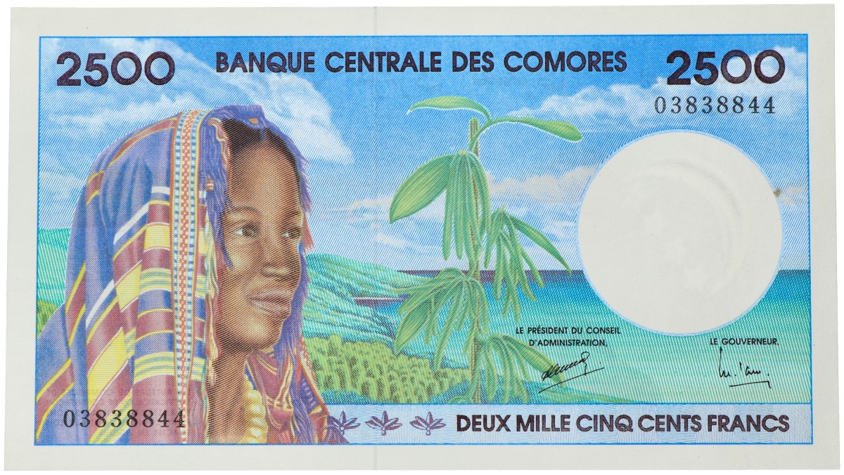 No reserve - Comoros. 2500 francs. Banknotes. Type ND. - UNC.
