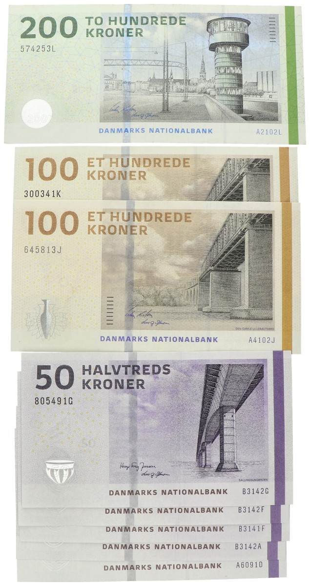 No reserve - Denmark. lot 8 banknotes. Type 2009/2016. - Extremely fine.