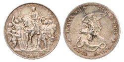German states. Prussia. 2 Mark - Vörlkerschlacht centennial. 1913 A. MS 62.