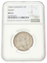 German states. Baden. Friedrich. 2 Mark - 50th wedding anniversary. 1906 G. MS 62