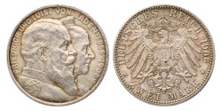 German states. Baden. Friedrich. 2 Mark - 50th wedding anniversary. 1906 G. MS 62