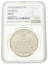 German states. Hamburg. 5 Mark. 1913 J. MS 63