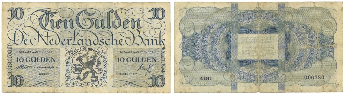 Nederland. 10 Gulden. Misdruk. Type 1945. - Fraai.