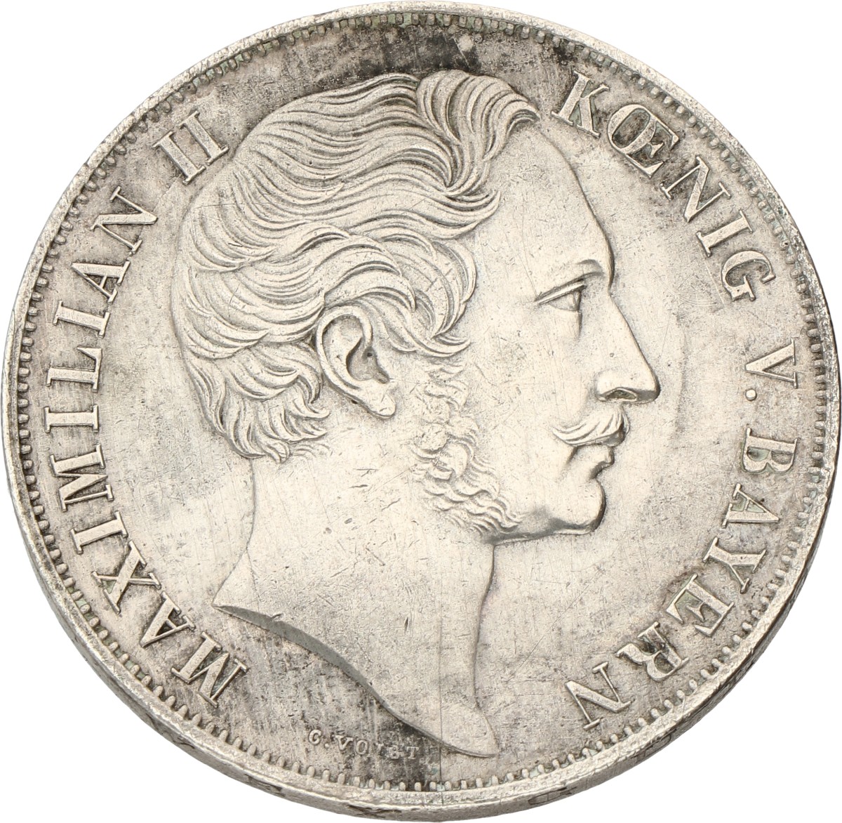 German states. Bavaria. Maximilian II. 2 Gulden - Mariensäule. 1855. XF -.