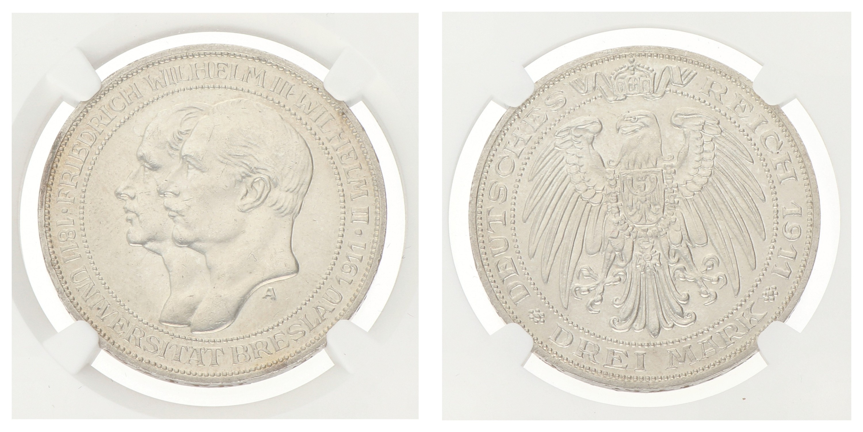 German states. Prussia. Wilhelm II. 3 Mark - Breslau University. 1911. MS 63