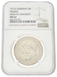 German states. Prussia. Wilhelm II. 3 Mark - Breslau University. 1911. MS 63