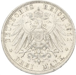 German states. Bavaria. Luitpold. 3 Mark - 90th anniversary of the Prince-regent. 1911 D. XF +.