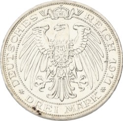 German states. Prussia. Wilhelm II. 3 Mark - Breslau University. 1911 A. XF +.