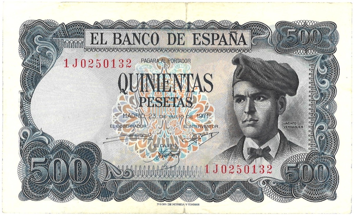 Spain. 500 Pesetas. Banknote. Type 1971. - Very fine +.