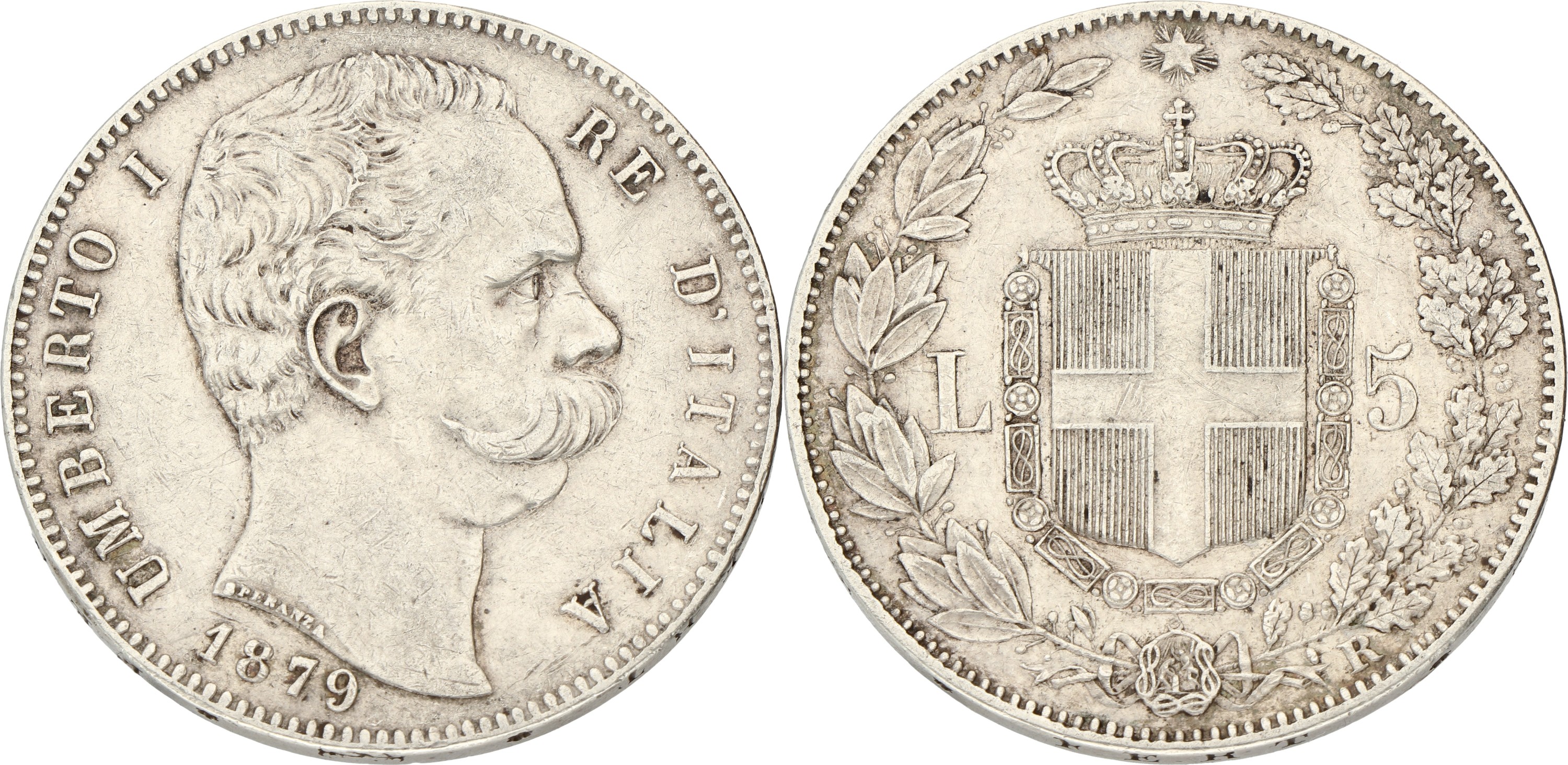 Goudwisselkantoor auction: Italy. Kingdom. Umberto I. 5 Lire. 1879 R. VF +