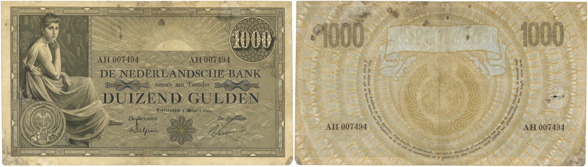 Nederland. 1000 Gulden. Bankbiljet. Type 1921. Type Grietje Seel. - Zeer Fraai -