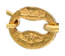 18K Geelgouden broche/hanger aan collier met plique-a-jour emaille en bezet met diamant.