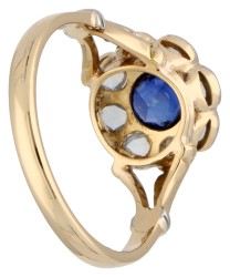 14K Bicolor gouden entourage ring met synthetisch saffier en roosdiamant