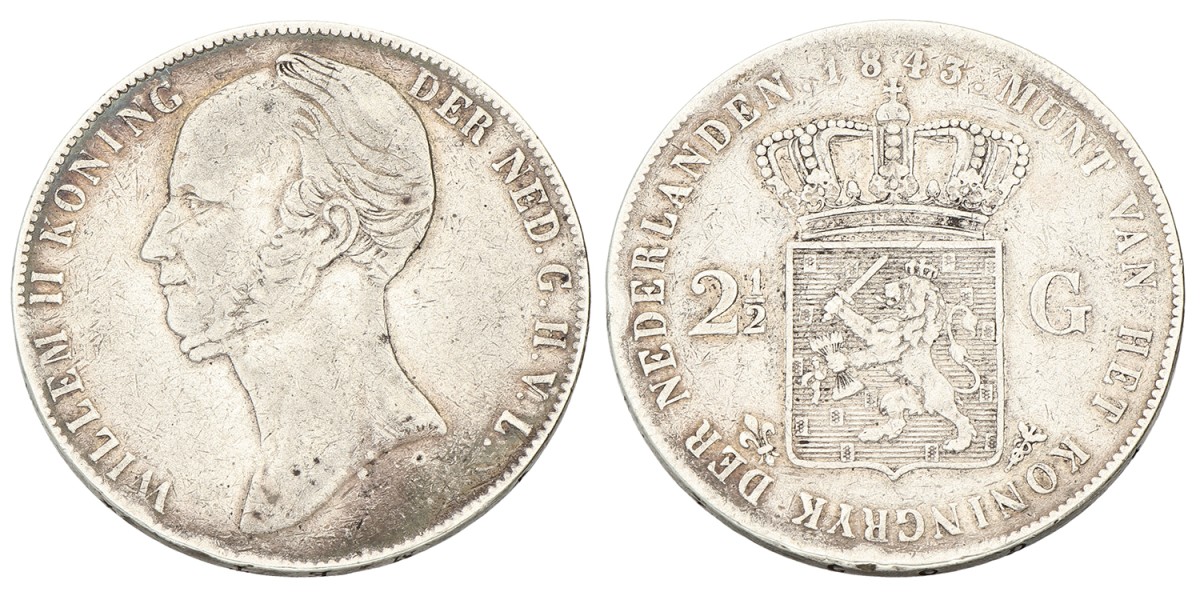 Goudwisselkantoor auction: 2½ Gulden. Willem II. 1843. VF -