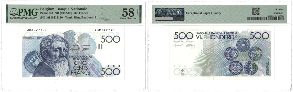Belgium. 500 Francs. Banknote. Type 1982/1998. - PMG 58EPQ