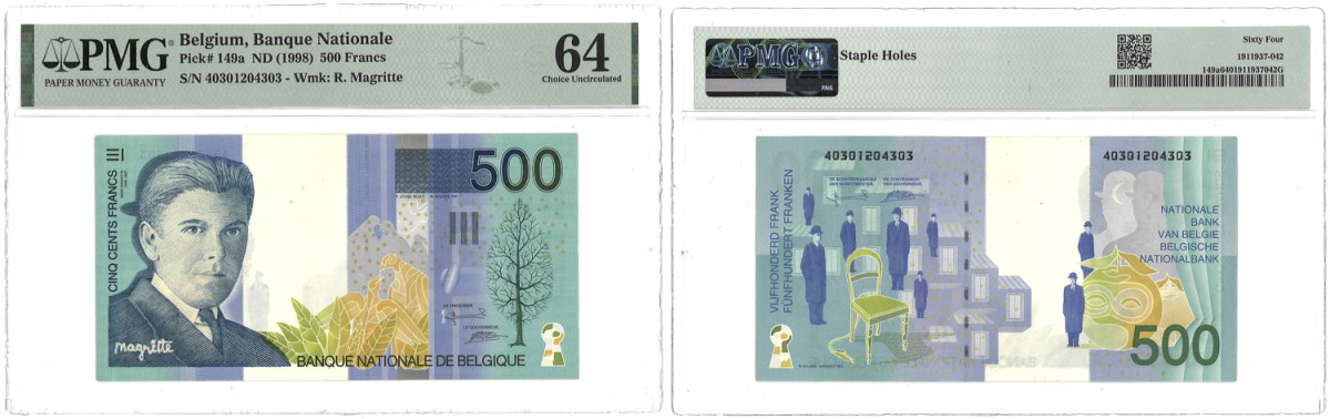 Belgium. 500 Francs. Banknote. Type 1998. - PMG 64