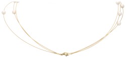 14K Geelgouden drie-rijig collier met cultivé parels