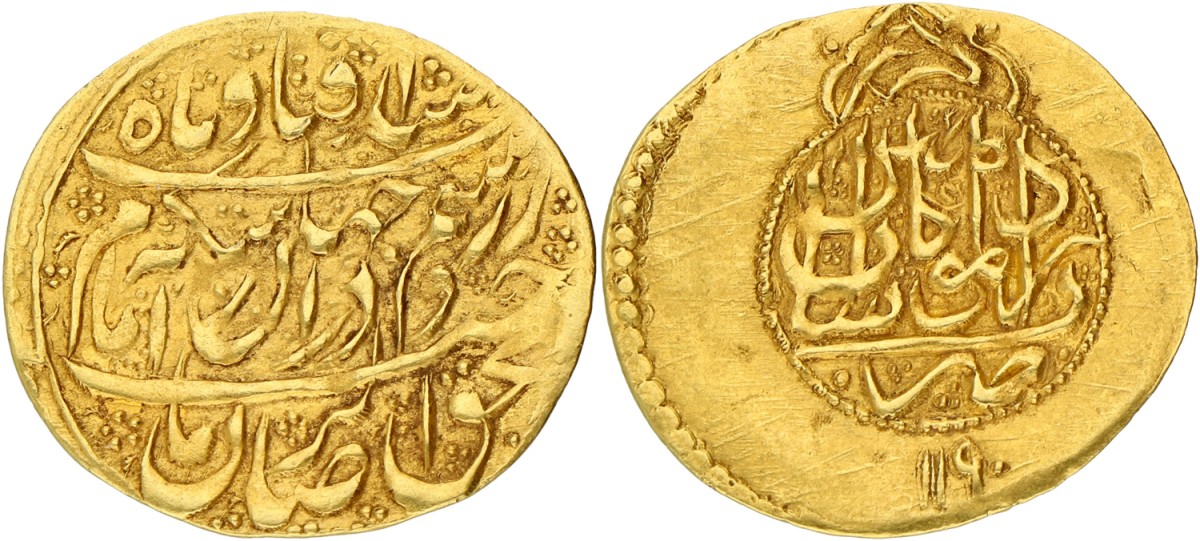 Iran. Zand. Karim Khar. 1/4 Ashrafi. AH 1190/ 1776 AD. VF.