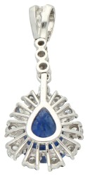 14K witgouden entourage hanger met saffier en diamant
