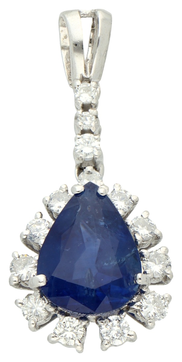 14K witgouden entourage hanger met saffier en diamant