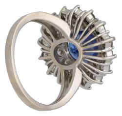 14K witgouden ring bezet met natuurlijke onbehandelde Ceylon saffier van 3.8 ct. en  ca. 1.44 ct. diamant, inclusief ALGT certificaat